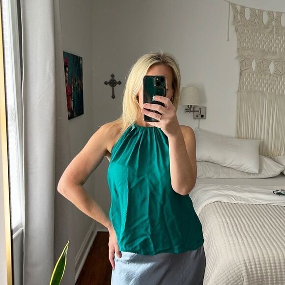 FRNCH Blouse Womens‎ Small Green Halter Neck Sleeveless Shirt Top - Picture 1 of 8